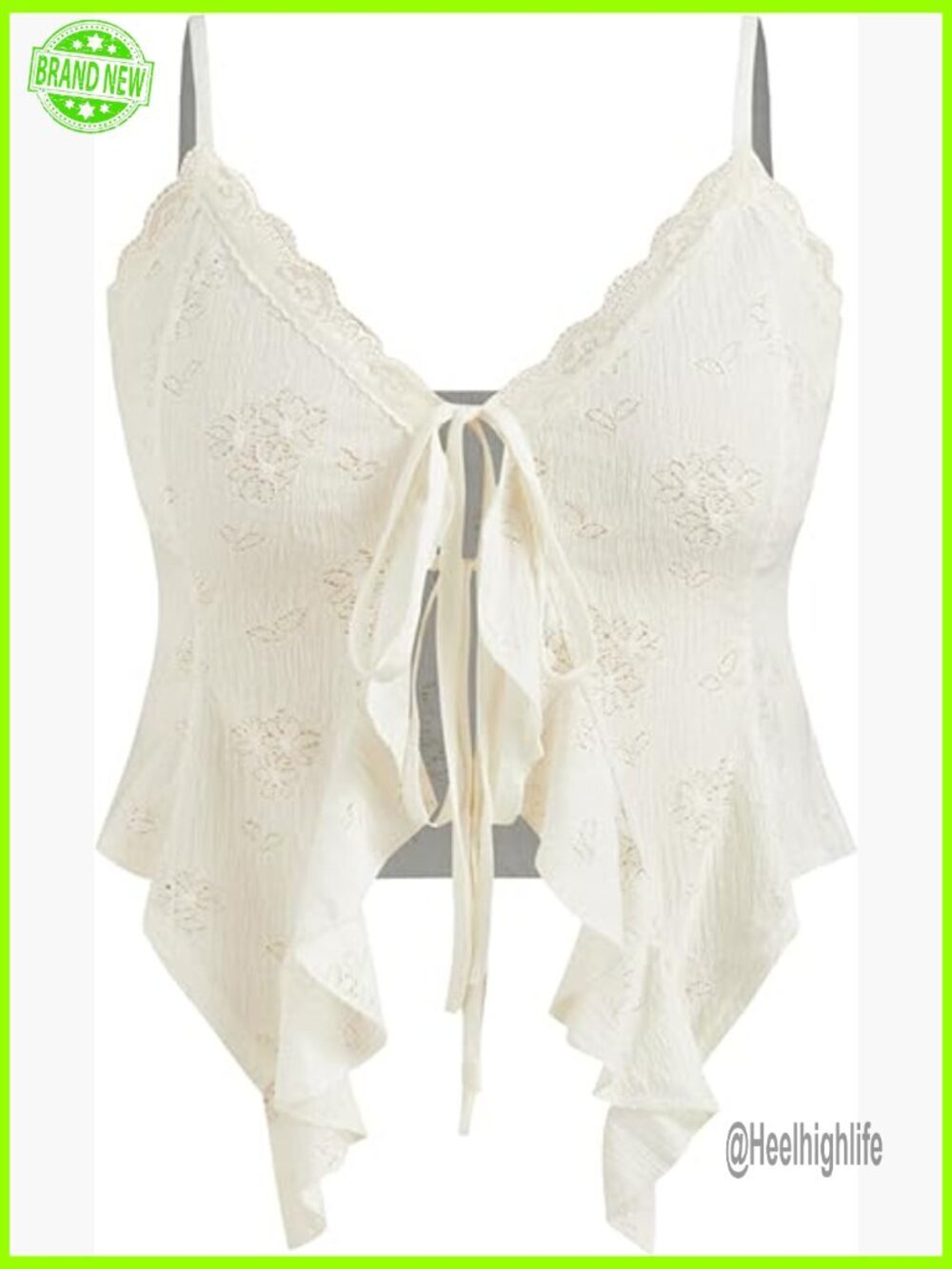 Plus Size Y2K Sheer Lace Tie Front Crop Top Sleeveless Spaghetti Strap